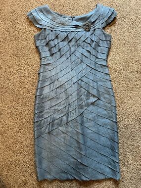 Elegant London Times Slate Blue Pleated Sheath Dress size 8